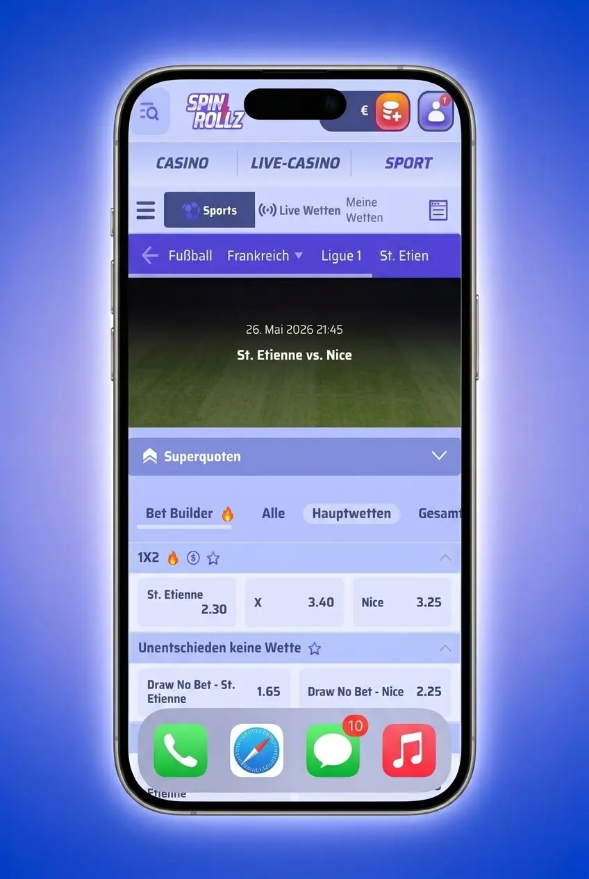 Sportwetten in der Spinrollz Betting App