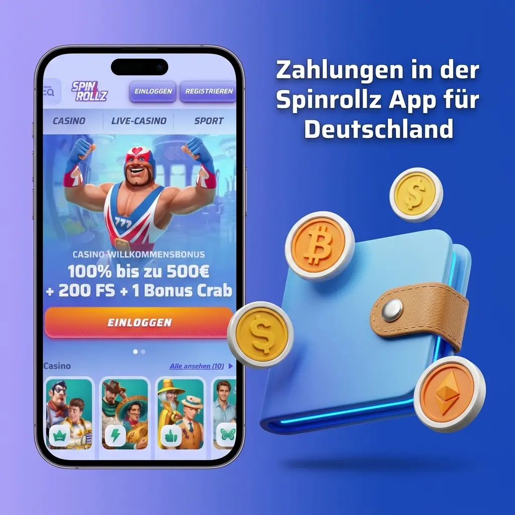 Krypto-, Karten- und Wallet-Zahlungen in der Spinrollz App